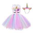 AUTOWT Sequin Unicorn Dress for Girls with Headband, Rainbow Tutu Dress for Birthday Pageant Christmas Party Dance Princess Costumes
