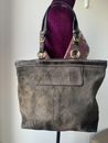 Coach 10442 Suede Beaded Tote Shoulder Handbag Vintage Brown