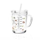 Pure Source India 300ml Printed Glass Mason Jar with Straw and Handle | Solid Containers for Juice water shakes and Milk | Home and Restaurant Use | Big Mouth Easy to Wash (Pack Of 1, Reusable)