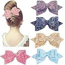 5 Inch Glitter Hair Bows Boutique Hair Clips-5pcs Multi Color Glitter Sequins Big Hair Bows For Baby Girls Teens Toddlers