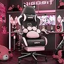 Vigosit Cute Gaming Stuhl mit Katzenpfote Lendenkissen und Katzenohren, Ergonomische Gamer Stuhl mit Fußstütze, Zurücklehnen PC-Spiel Stuhl für Mädchen, Teenager, Kinder, schwarz rosa