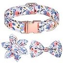 Worparsen Adjustable Buckle Closure D-Ring Pet Neck Strap Christmas Flower Pattern Dog Collars with Bow Cat Collar Pet Supplies for Daily Wear Bowknot M