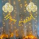 Party Propz Birthday Decoration Items - Happy Birthday Banner (Cardstock) | Gold Confetti Balloons With Led Light | Birthday Decoration Items For Husband | Golden Theme Birthday Decoration