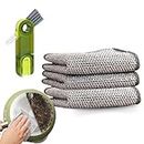 Shop Stoppers® COMBO - 3Pcs Non-Scratch Wire Dish Cleaning Cloth & 1Pc 3-in-1 Gap Cleaning Brush, Multipurpose Wire Dishwashing Rags - Wet & Dry, Easy Rinsing, Reusable, Kitchen Cleaning Cloth & Brush