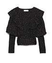 Lily Brown LWNT194180 Women's Mixed Yarn Ruffle Knit Top, Black, Free Size