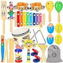 Ehome Toddler Musical Instruments, Wooden Music Set for Toddlers 1-3, Musical Percussion Toys for Kids, Preschool Educational Montessori Play for Baby Boys Girls with Storage Bag(27PCS)