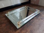 VTG MCM Vanity Mirror Dresser Tray Glass Gold Lucite Rod Hollywood Regency 11"