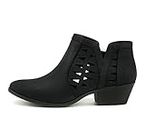 Soda CHANCE Womens Perforated Cut Out Stacked Block Heel Ankle Booties (10, BLACK NBPU, numeric_10)