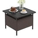 RELAX4LIFE Patio Table with Umbrella Hole - Outdoor Side Table with Umbrella Hole, 22'' Square Wicker Table w/Metal Frame, PE Rattan Bistro Dining Table for Yard, Garden, Deck, Umbrella Side Table