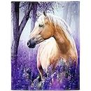 HommomH 50"x60" Horse Blanket with Purple Lavender, Super Soft Fleece Throw Blankets for Girls
