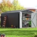 VIWAT 12x8 FT Outdoor Storage Shed, Large Garden Shed with Updated Frame Structure and Lockable Doors, Metal Tool Sheds for Backyard Garden Patio Lawn, Black