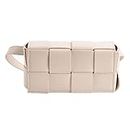 Mini Fanny Pack for Women with Convertible Crossbody Shoulder Bag, Woven Cassette-Style Handbag Purse 7.3 * 4 * 2.6 Inch, beige, Small Bag