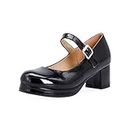 Patent Leather Women's sweeet Round Toe Block Heel Buckle Strap mid Heel with 5 cm Easy Walking Casual Shoes for Women Big Size Z8822s, Nero , 44 EU