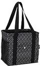 Pursetti Small Utility Tote Bag for Women with 4 Exterior Pockets - Perfect as Lunch Tote, Reusable Grocery Bags, Shopping Bags, Work Bag, Teacher Bag, and Nurse Bag (Black Trellis)