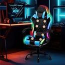 Ufurniture Gaming Office Chair RGB LED Lights,High Back Massagers Racing Recliner with Footrest,Ergonomic Executive Computer Chair with Lumbar Support,360°Swivel,10cm Height Adjustment, Black & Blue