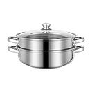 Steamer for Cooking, 18/8 Stainless Steel Steamer Pot, Food Steamer 11 inch Steam Pots with Lid 2-tier for Cooking Vegetables, Seafood, Soups, Stews and Pasta