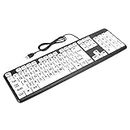 Large Print Keyboard, USB Wired Old People Low Vision Keyboard with White Large Print Keys for Seniors (Black)