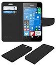 ACM Mobile Leather Flip Flap Wallet Case Compatible with Microsoft Lumia 950 Mobile Cover Black