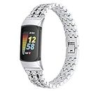 intended for Fitbit Charge 5 Bands Women&Men, Replacement Stainless Steel Strap/Bracelet/Wrist Band Accessories intended for Charge 4 Women (Silver)