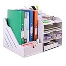 ATPWONZ 4-Tier Desk Organiser White, Desk Tidy Organiser, A4 Desk Paper Organiser Desktop Organiser with Pen Holders (4 Layers + 2 Compartments)