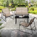 Ensemble de meubles de jardin 4 pièces taupe table en verre canapé+2 fauteuils