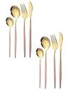 RIVAAN Flatware 4-Piece Gold Silverware Set with Pink Handles Cutlery Set - Service for 1 Person - Including Knife/Fork/Spoon/Tea Spoon - Stainless Steel Spoon Set - Dishwasher Safe (Pink, 4PCs)