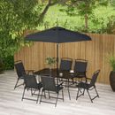 8 Piece Patio Dining Set with Umbrella 6 Folding Chairs Table