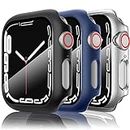 Mugust 3-Pack Case for Apple Watch Screen Protector 42mm Series 3/2/1, Hard PC Full Protective Case Bumper Cover with Tempered Glass for iWatch 42mm (Black/Navy Blue/Transparent)
