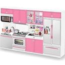 Liberty Imports Deluxe My Modern Dolls Kitchen Mini Playset in Pink, 4-Piece Doll-Sized Kitchen Toys Pretend Play House Appliance Set & Accessories with Lights, Sounds