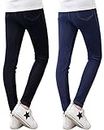 Adorel Girls Jeggings Jeans Leggings Cotton Pack of 2 Black, Navy Blue 10 Years (Manufacturer Size: 150)