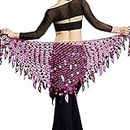 VRITRAZ Women's Chiffon Belly Dance Hip Scarf Waistband Belt Skirt Mixed Colors Sequence Beads and Coins Pink