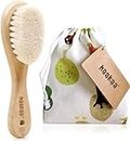 haakaa Wooden Baby Hair Brush Natural Soft Goat Bristle for Newborns Toddlers Use for Cradle Cap Treatment PVC, BPA & Phthalate-Free,1pc