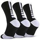 Disile Elite Basketball Socks, Cushioned Athletic Sports Crew Socks for Men & Women…, 3 Pairs Black/White, Large