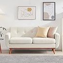 Kingfun 65" W Loveseat Sofa, Mid Century Modern Decor Love Seat Couches for Living Room, Button Tufted Upholstered Furniture, Solid and Easy to Install Small Couch for Bedroom, Beige