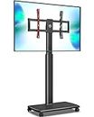 FITUEYES Mobile Tall TV Stand/Cart with Wood Base & Wheels Swivel Mount Height Adjustable for 32 to 65 inch Screen(Black)