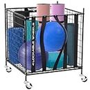 YES4ALL Rolling Ball Cart Storage with Lockable Wheels Volleyball Basketball Holder, Toy Balls Bin, Garage Cage, Storage Racks, Sports Equipment Organizer, Ball Rack for Outdoor Indoor Use