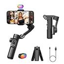 Smartphone Gimbal 3-Axis Stabilizer for iPhone & Android, Magnetic Fill Light,Smooth Video Recording, Foldable Portable 3-Axis Gimble for Smartphone-AOCHUAN Smart XE Kit