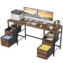 YAOHUOO Computer Desk with 4 Fabric Drawers Organizer - 63"/160 Office Desks with File Drawer Organization, PC Work Desk Study Writing Table Workstation for Home Office Space Rustic Brown