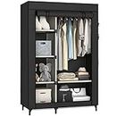 Buzowruil Canvas Wardrobe Portable Closet Wardrobe Clothes Storage with 6 Shelves and Hanging Rail,Non-Woven Fabric, Quick and Easy Assembly,Black