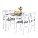 FURNITABLE Esstisch mit 4 Stühlen, Essgruppe Kiefer Holz für Esszimmer, Küche, Wohnzimmer, Grau und Weiß