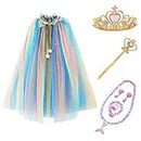 Unicorn Princess Cape Girls Cloak with Tiara Crown and Magic Wand for Little Kids Dress up Costume for Birthday Party