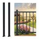 CR Fence & Rail Handrail Post, 2pcs 48" Wrought Iron Black Metal Railing Post with Bracket, Metal Fence Post Kit Ideal for Deck Railing, Balcony Railing, Porch Railing, & Post for Wood Fencing