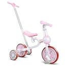 XIAPIA Kids Tricycles for 2-4 Years Old Girls with Detachable Pedal and Training Wheels, Push Bike for Toddlers 1-3, Riding Trikes Toys with Adjustable Push Handle, Birthday Gifts for Kids