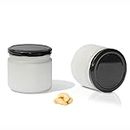 Pure Source India Glass Airtight Kitchen Storage Cookie jar With Black Cap 280ml, Frosted White - 6 Pieces