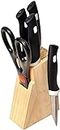H K J House Knife Set for Kitchen with Wooden Stand Block, Knife Set for Kitchen use, Knife Holder for Kitchen 4 Knife + 1 Scissor with Wooden Knife Stand -(Black) Pack of 5
