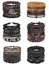 Florideco 30PCS Braided Leather Bracelets for Men Women Wrap Wood Beads Bracelet Woven Ethnic Tribal Rope Wristbands Bracelets Set Adjustable