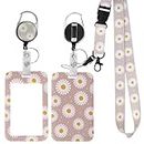 Retractable Badge Holder with Lanyard, Daisy Light Pink ID Card Holder with Reel and Adjustable Lanyards, Name Tag Lanyard Vertical ID Protector Badge Clips for Office Teachers Nurses