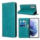 Cavor for Samsung Galaxy S21 Case,S21 5G Case Cowhide Pattern PU Leather Cases Flip Magnetic Kickstand Book Wallet Cover Phone Case with Card Slots(6.2") -Sky Blue