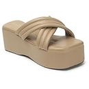 Smart & Sleek Women Trendy Style Comfortable Platform Heels (Color-Cream, Size-7)