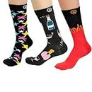 QUEFIT Crew Length Socks With Print Botels Design, Anti-Odour, Breathable Durable Combed Cotton Designer Socks For Unisex (Pack of 3, Multicolor)